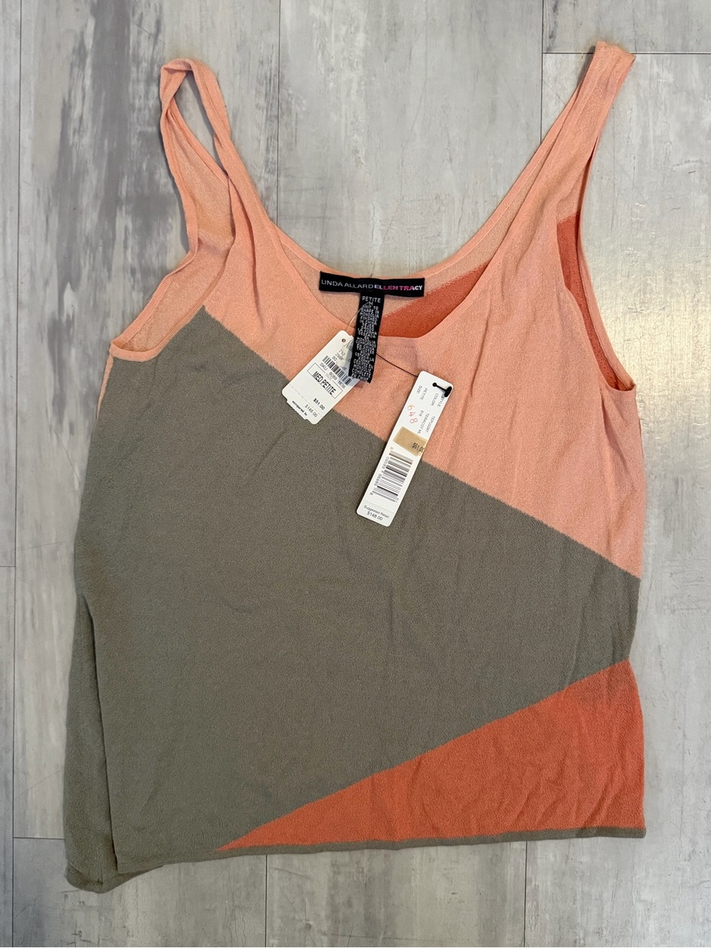 Ellen Tracy Pink, Gray & Orange Diagonal Colorblock Tank
